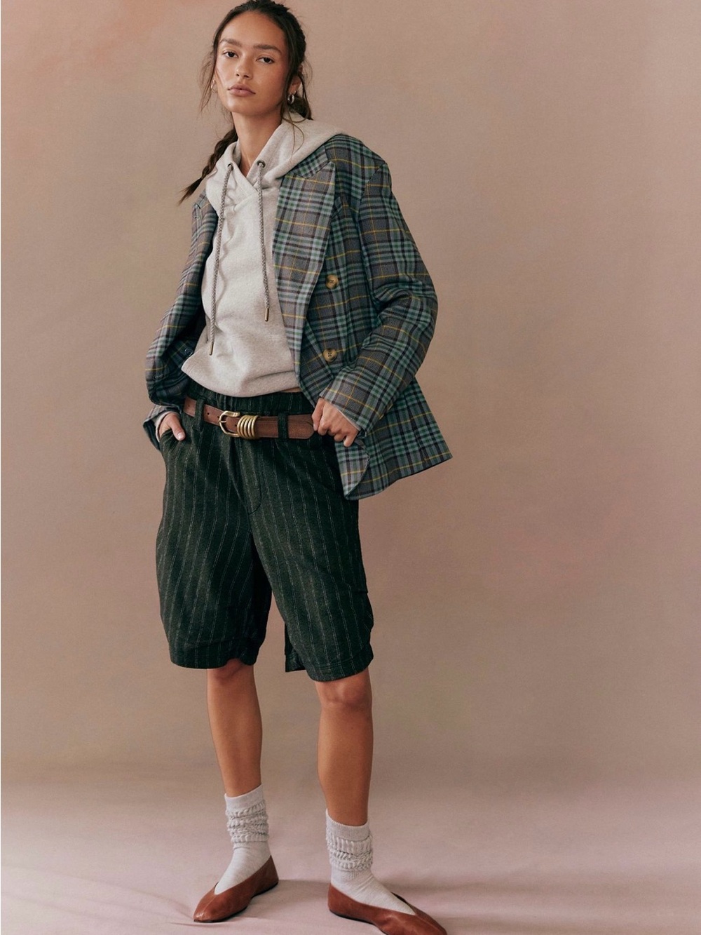 Free People Blakely Trouser Shorts in Deep Forest Combo